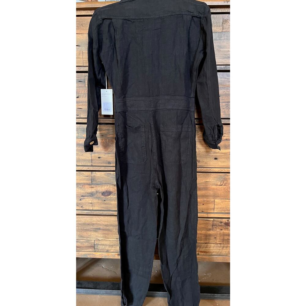 NEW MATE THE LABEL Long Sleeve 100% Linen Jumpsuit - Jet Black SIZE S - Picture 3 of 13